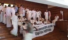 UDF members with MLAs on hunger strike, after adjournment of Assembly on Wednesday