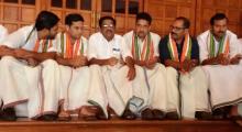 KPCC president V. M. Sudheeran visits UDF MLAs on satyagraha in Assembly foyer on Thursday