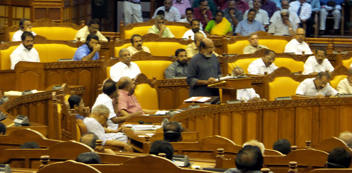 Kerala Finance Minister T. M. Thomas Isaac presenting the revised Budget for 2016-17 in the Assembly on July 8