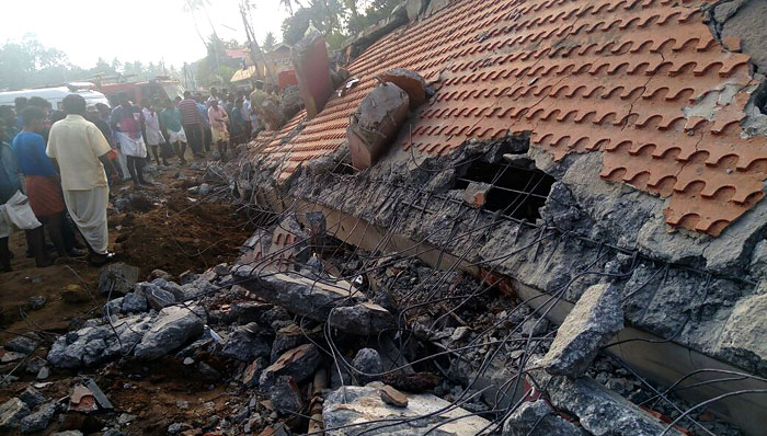 Damage caused by the fireworks explosion at Paravoor near Kollam