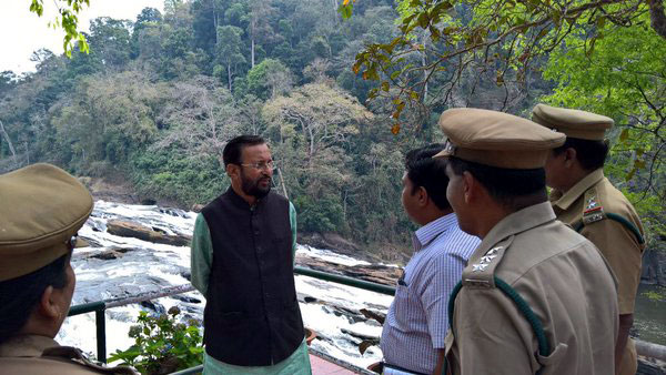 Union Minister of State for Environment Prakash Javadekar visting Athirappally on Wednesday