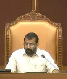 Newly elected Speaker P. Sreeramakrishhan in the chair immediately after his election on Friday
