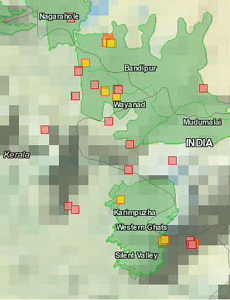 Fire map (Red/yellow squares indicate location of fire)
