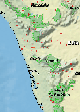 Firemap showing fires during past 48 hours in protected areas of Kerala