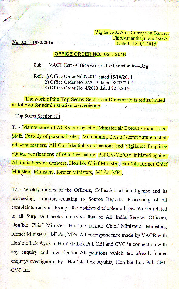 Office order issued by VACB